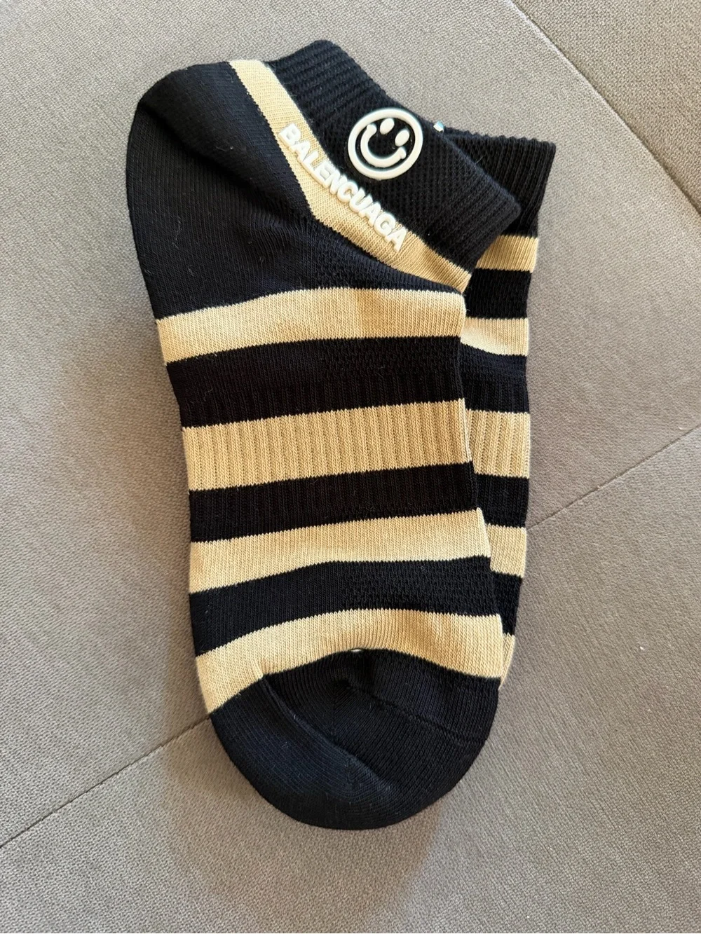 Balenciaga Black & Cream Striped Low-Cut Socks